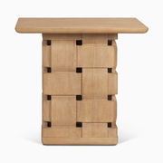 Trellyn Brown Wood w/ Carved Woven Base Square Accent Table
