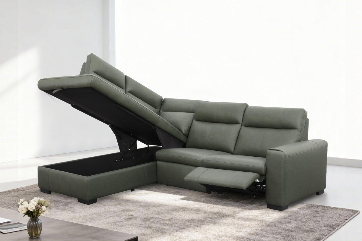 Carlsen  3-Piece Leather Power Reclining Sectional with Storage Chaise