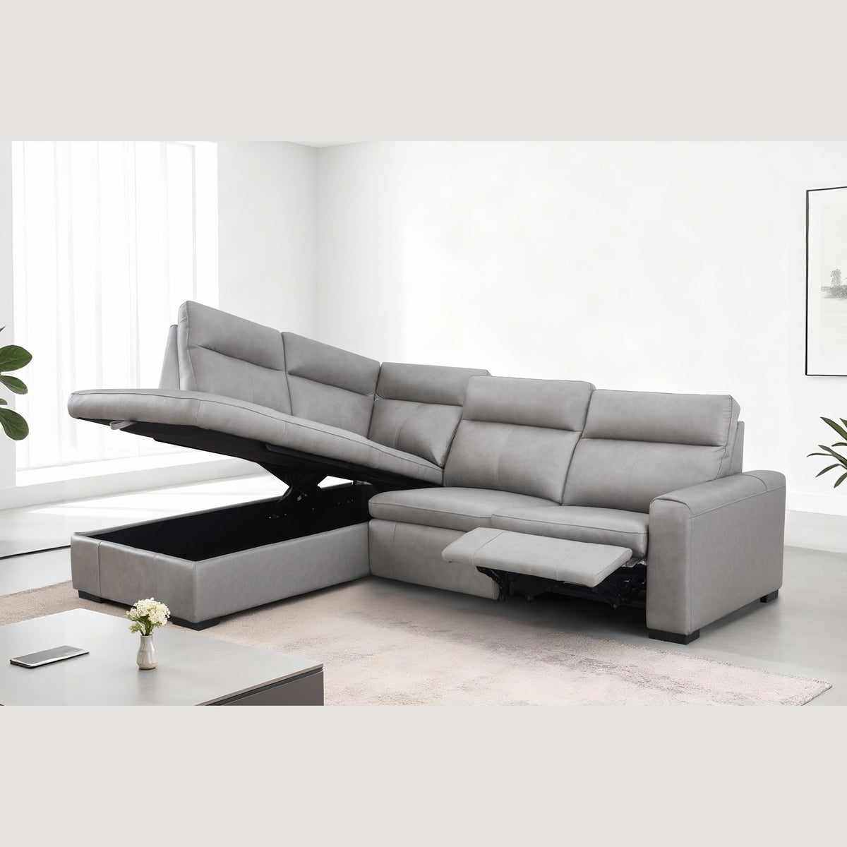 Carlsen  3-Piece Leather Power Reclining Sectional with Storage Chaise