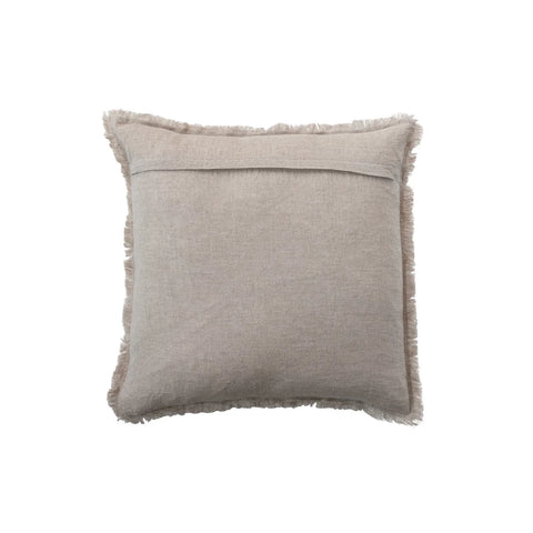 20" Square Stonewashed Linen Pillow w/ Fringe, Natural