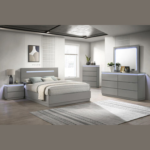 Casia Gloosy Bed with LED Lights - Grey