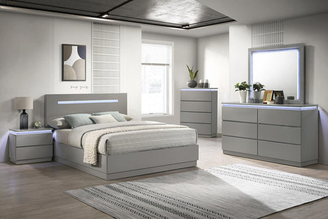 Casia Gloosy Bed with LED Lights - Grey