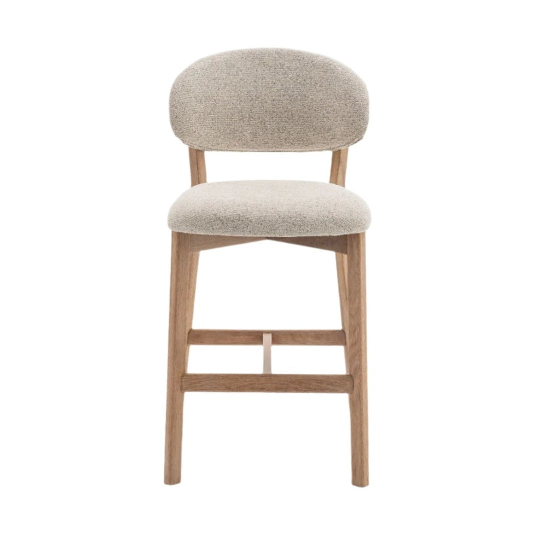 Milena Counter Stool - Beige Upholstery with Natural Oak Wood Frame