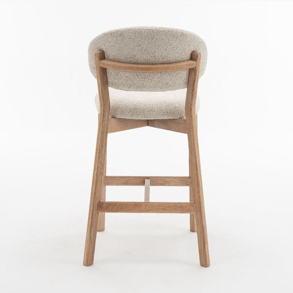 Milena Counter Stool - Beige Upholstery with Natural Oak Wood Frame
