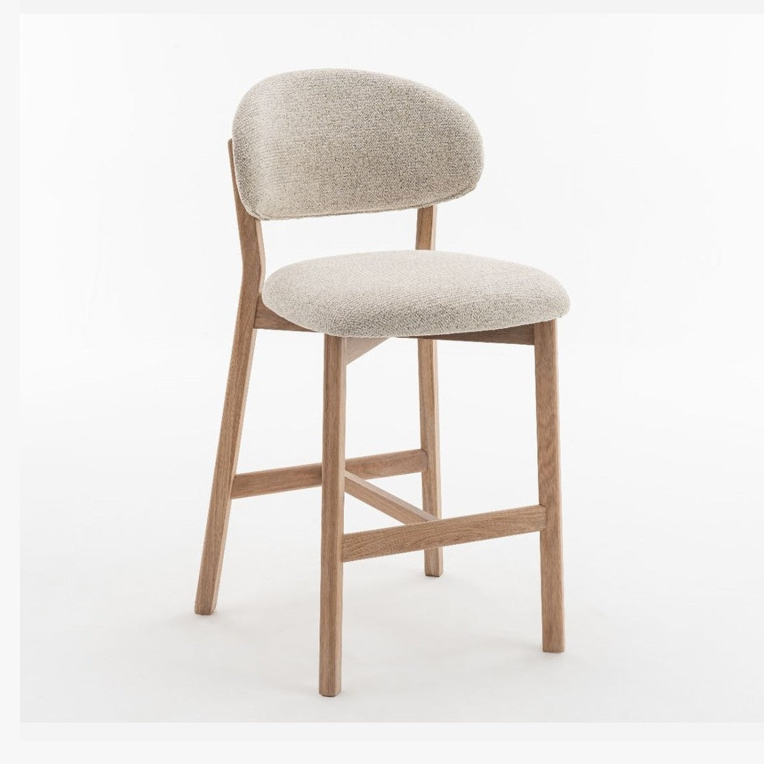 Milena Counter Stool - Beige Upholstery with Natural Oak Wood Frame