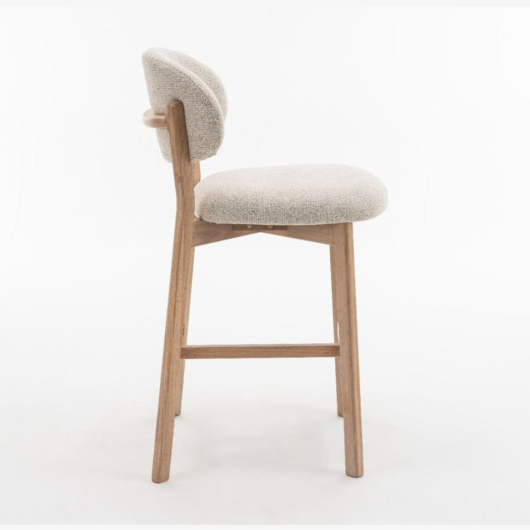 Milena Counter Stool - Beige Upholstery with Natural Oak Wood Frame