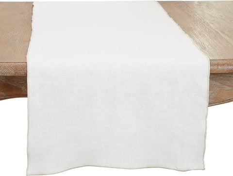 Stonewashed Stitched Edge Table Runner - Ivory