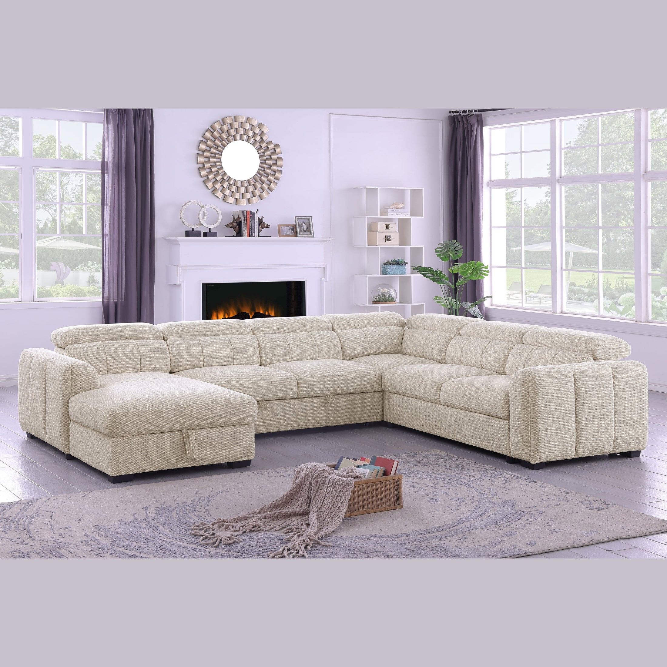 Caelan Sectional Sleeper with Chaise – Warm Beige