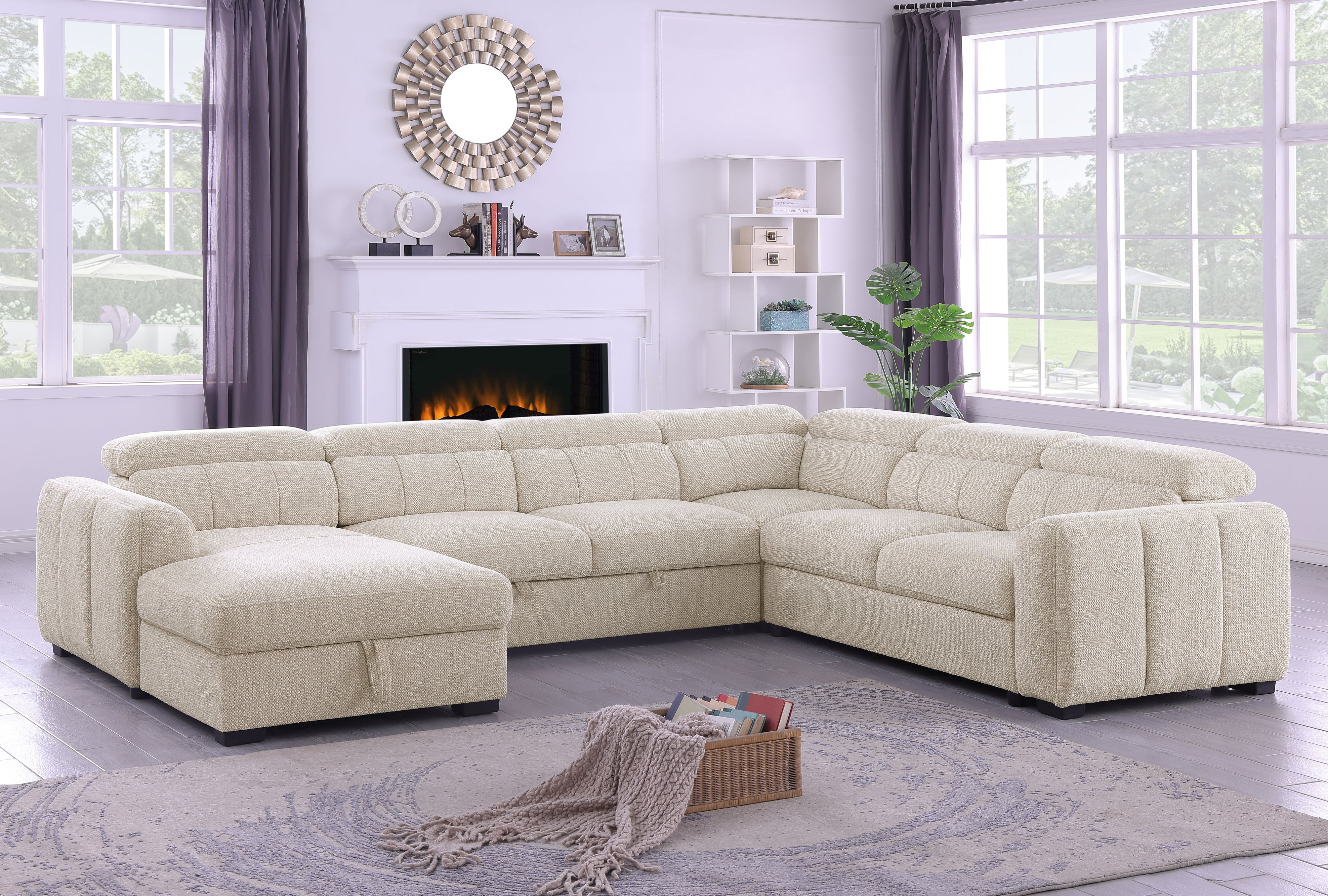 Caelan Sectional Sleeper with Chaise – Warm Beige