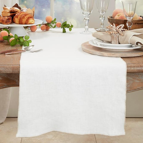 Stonewashed Stitched Edge Table Runner - Ivory