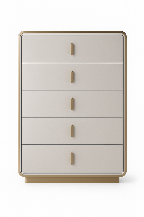 Joan 5-Drawer Bedroom Chest – Light Grey Beige Glossy Finish