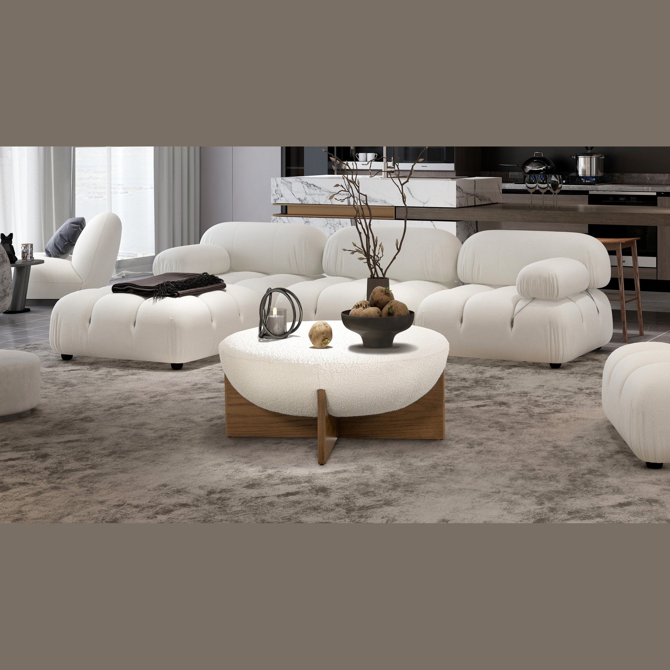 Elara Round Ottoman - Boucle