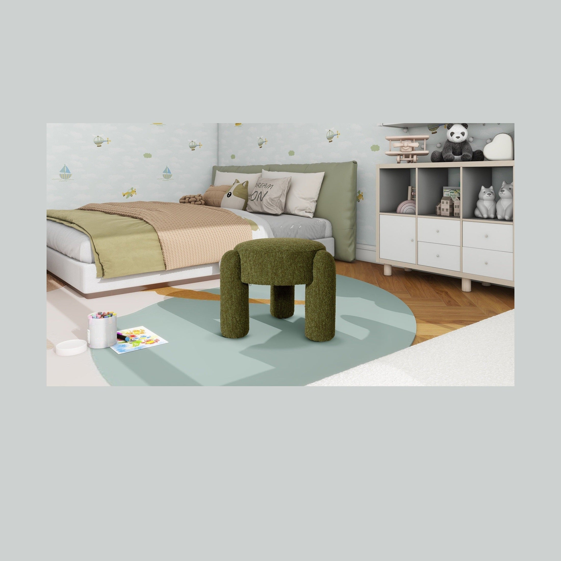 Olea Boucle Ottoman - Moss Green