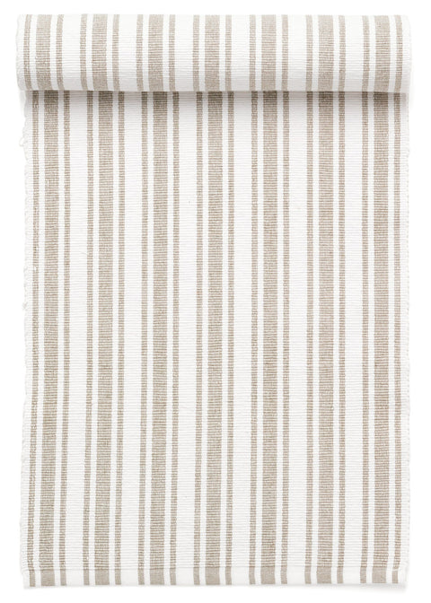 Ribbed Table Runner Cott Striped Taupe- White