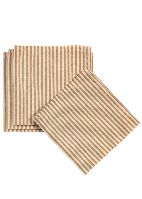 Napkins Set Of 4 Cotton Woven Stripes Beige-Rust