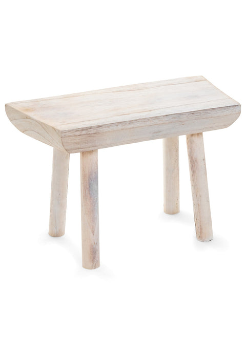 Paulownia Rectangle Wood White Wash Stool