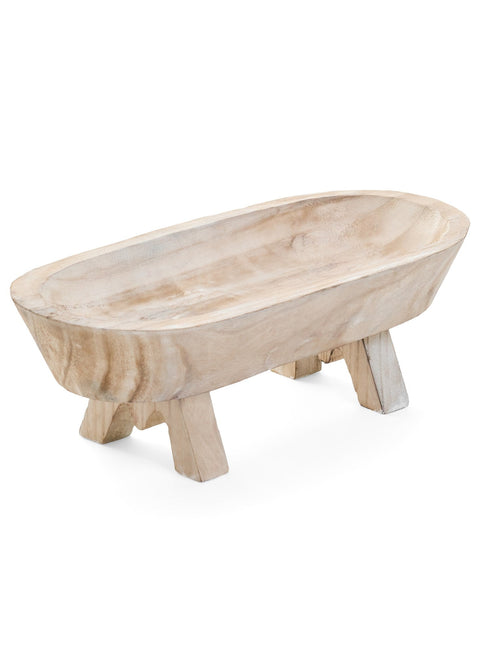 Bowl Oval Paulownia Wood W/legs White-wash