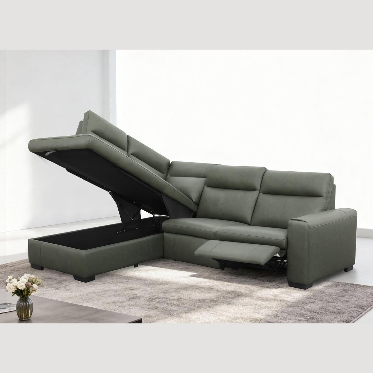 Carlsen  3-Piece Leather Power Reclining Sectional with Storage Chaise