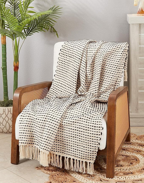 Stripe Woven Throw Blanket - Black