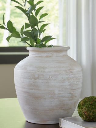 Meadie Distressed Terracotta Decorative Vase – White