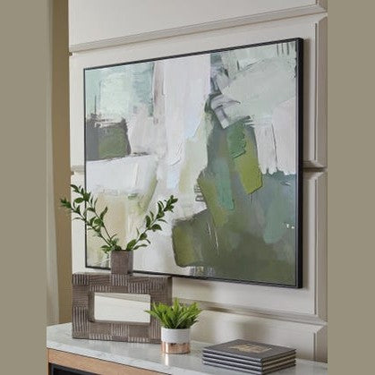 Vinick Abstract Framed Canvas Wall Art – Green & Grey