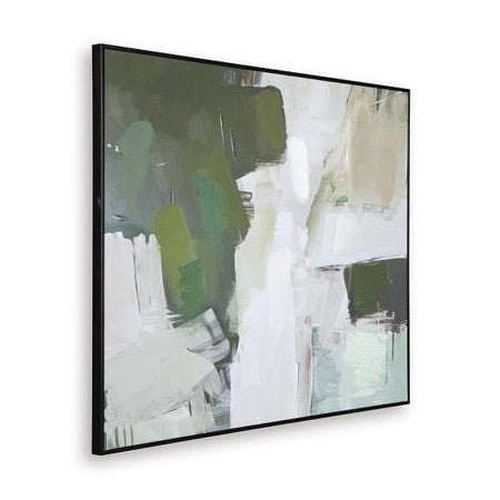 Vinick Abstract Framed Canvas Wall Art – Green & Grey