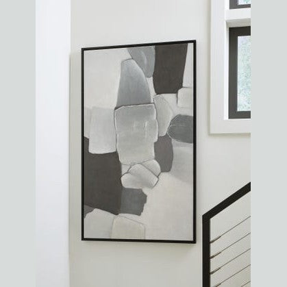 Adilson Abstract Framed Canvas Wall Art – White, Grey & Black