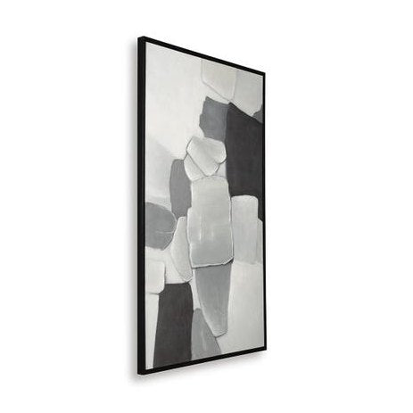 Adilson Abstract Framed Canvas Wall Art – White, Grey & Black