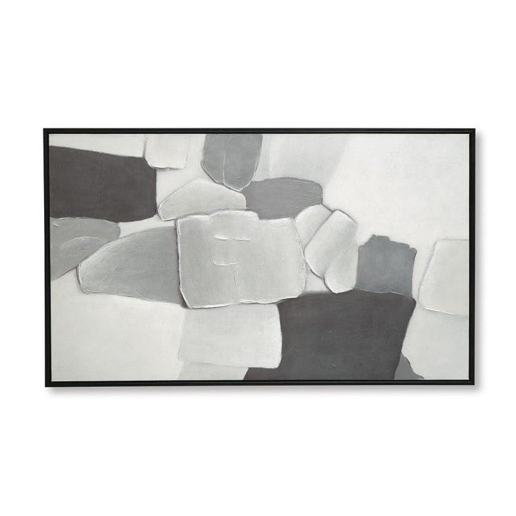 Adilson Abstract Framed Canvas Wall Art – White, Grey & Black