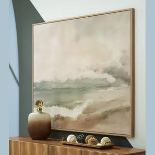 Vallus Abstract Framed Canvas Wall Art – Blush, Green & Grey