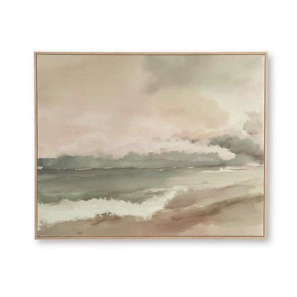 Vallus Abstract Framed Canvas Wall Art – Blush, Green & Grey