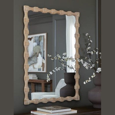Acelmore Geometric Wood Framed Accent Wall Mirror – Light Brown