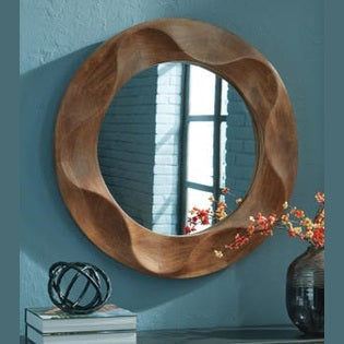 Aajon 3D Wave Wood Framed Accent Mirror – Brown