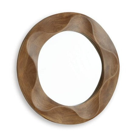 Aajon 3D Wave Wood Framed Accent Mirror – Brown
