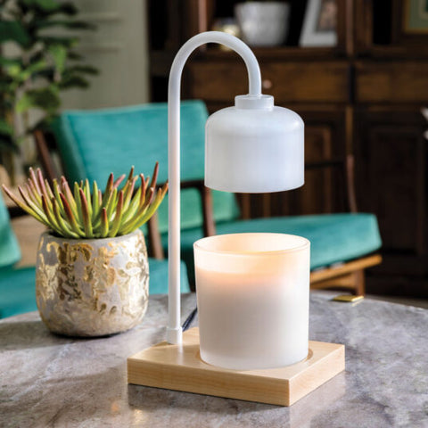 White & Wood Arched Candle Warmer Lamp