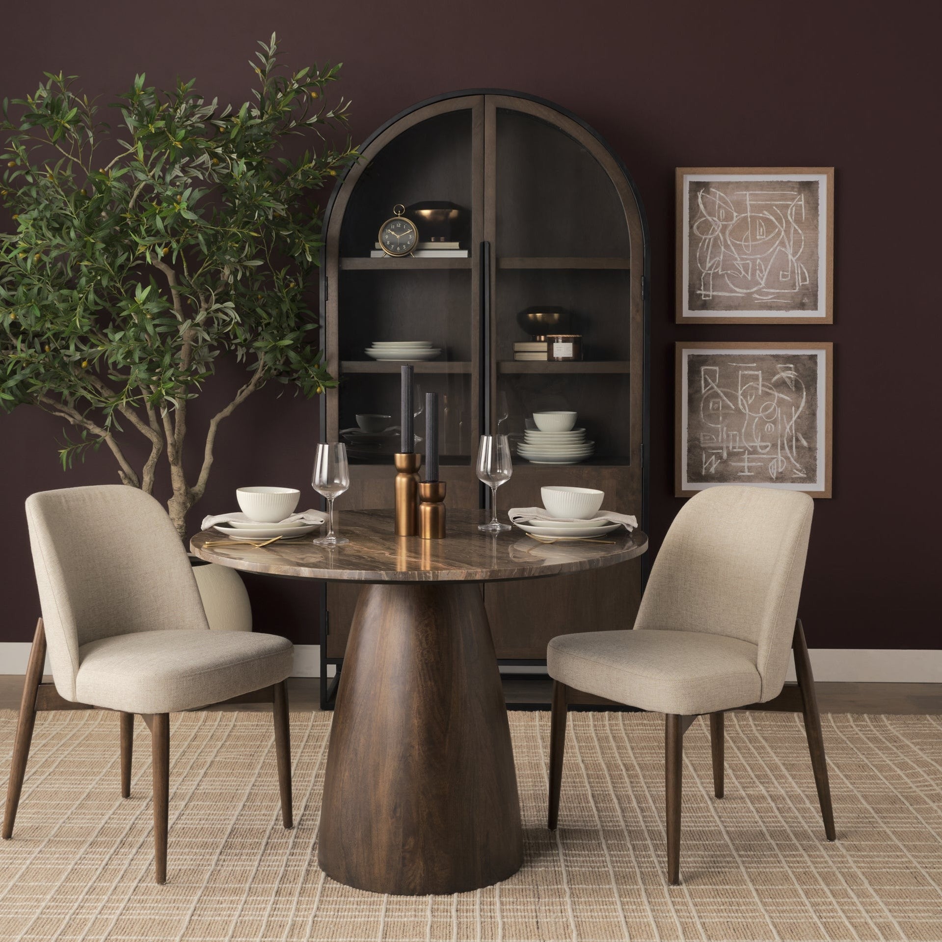 Abbie Curved Back Oatmeal Fabric Dining Chair