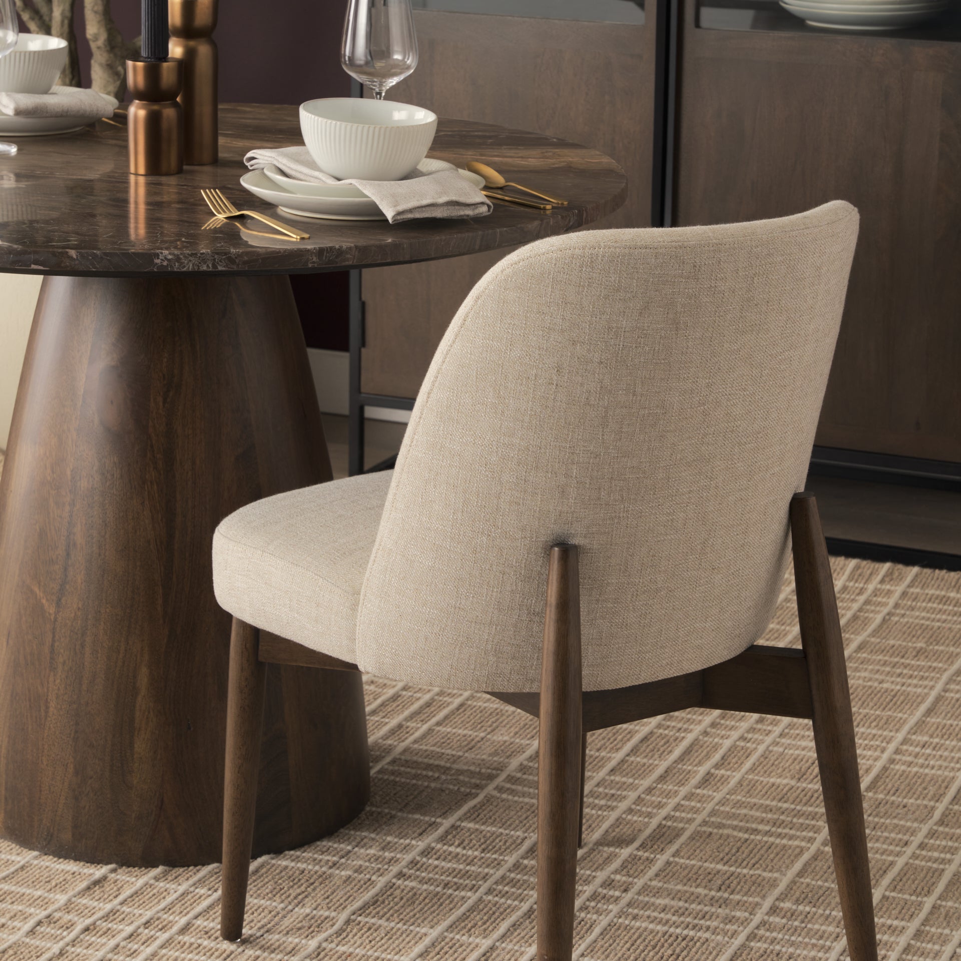 Abbie Curved Back Oatmeal Fabric Dining Chair