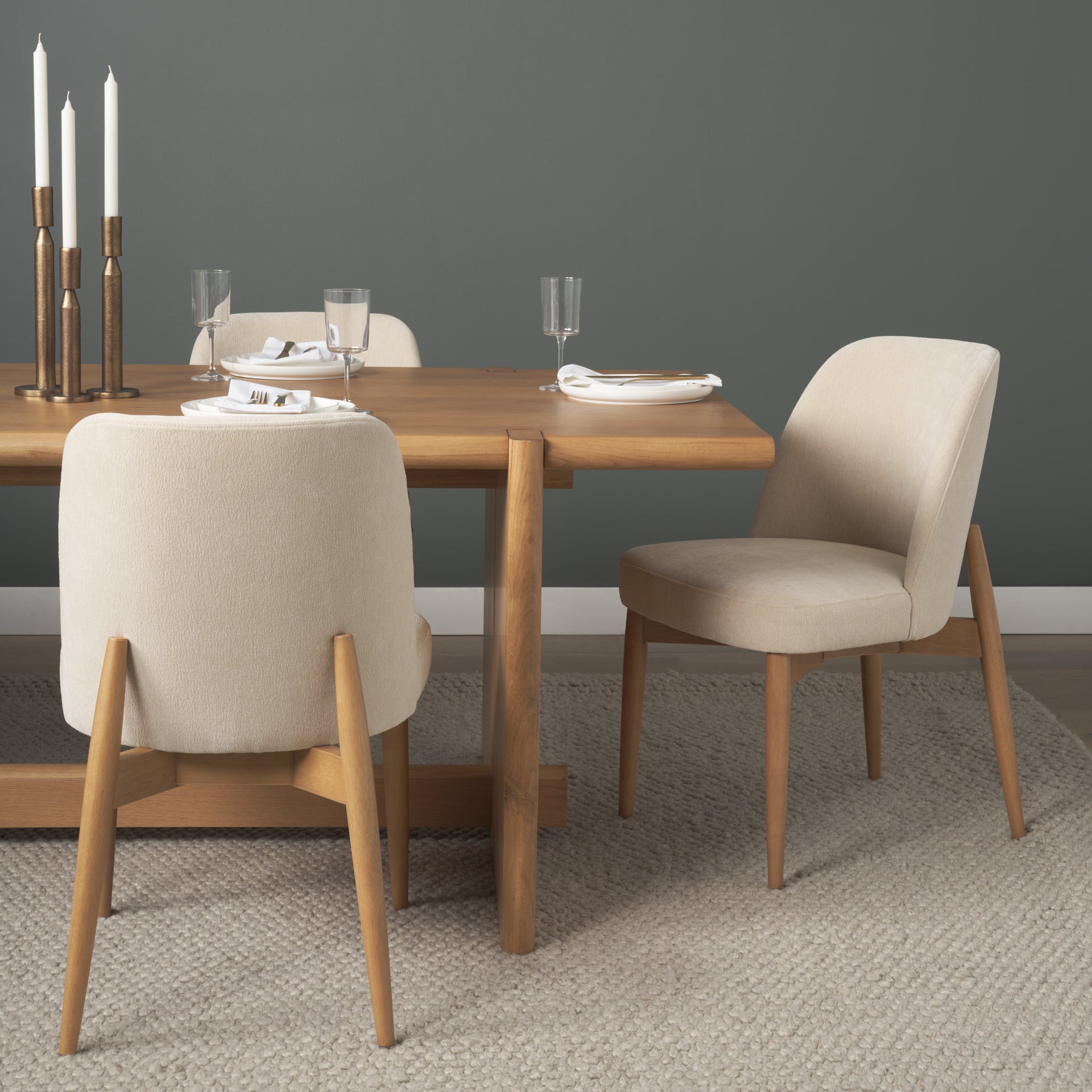 Abbie Curved Back Oatmeal Fabric Dining Chair