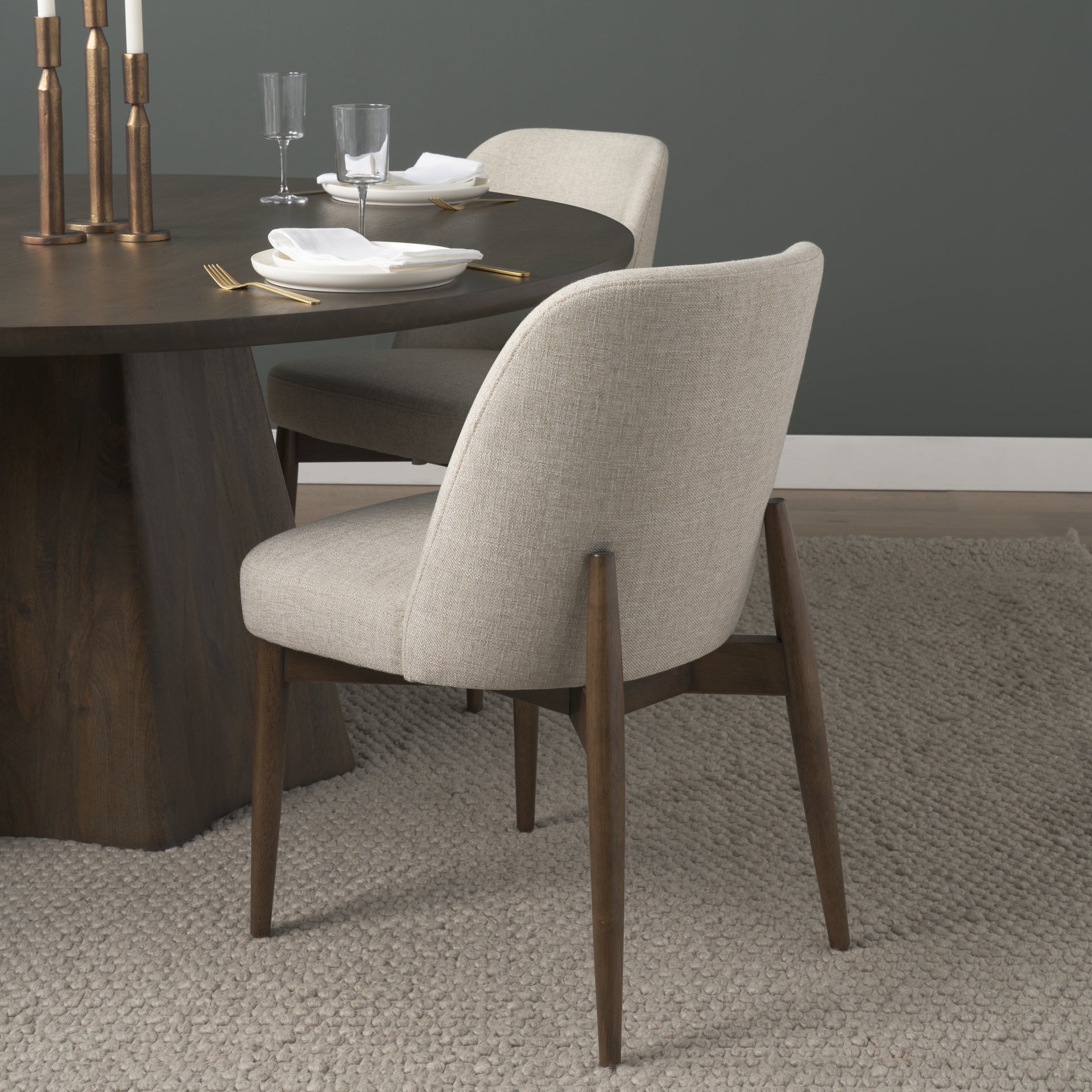 Abbie Curved Back Oatmeal Fabric Dining Chair