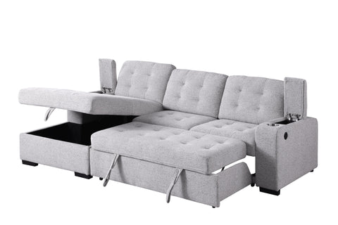 Alonso Media Sleeper Sectional in with USB and Cup Holder - Greige