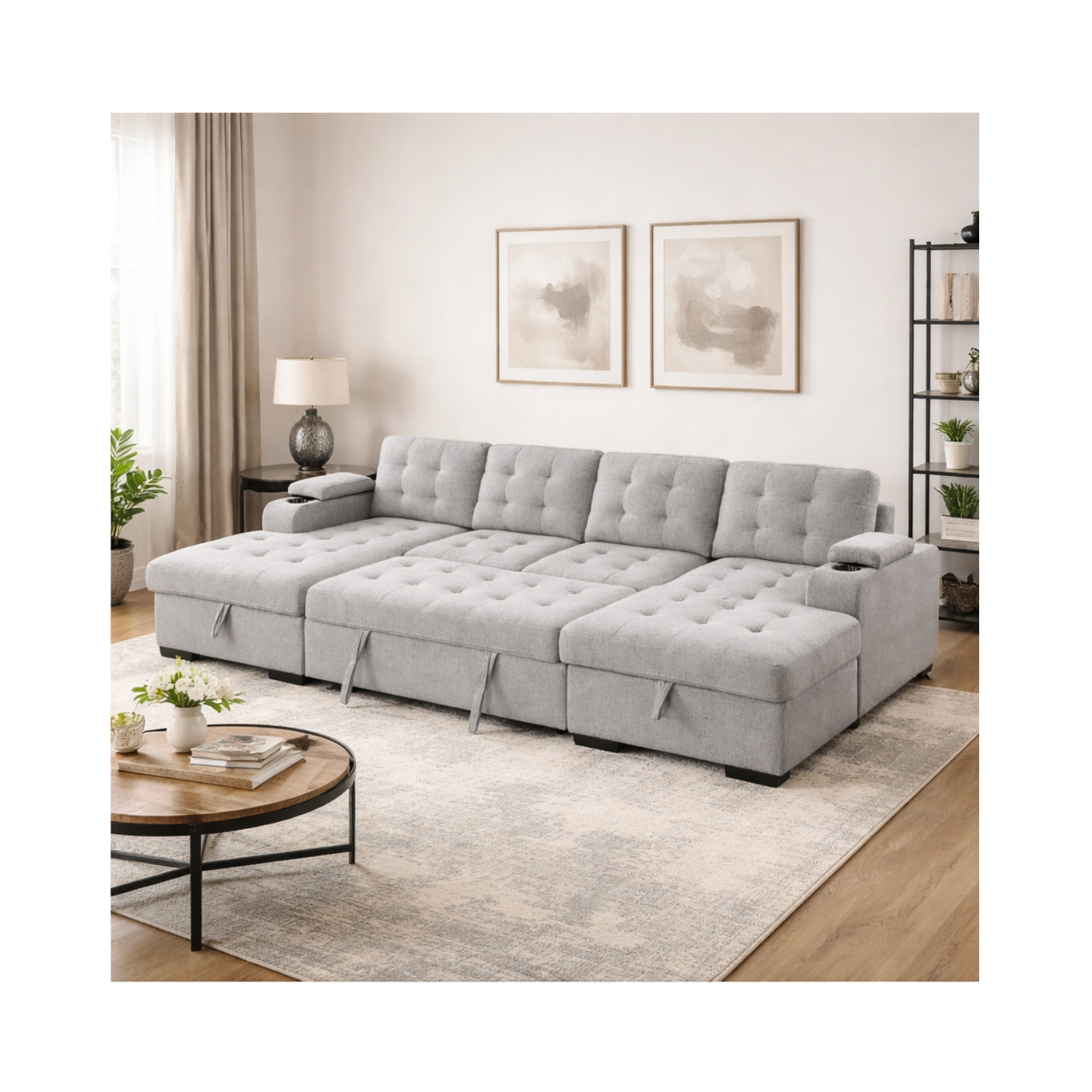 Alonso Sleeper U-shaped Premium Fabric Sleeper Sectional - Light Grey