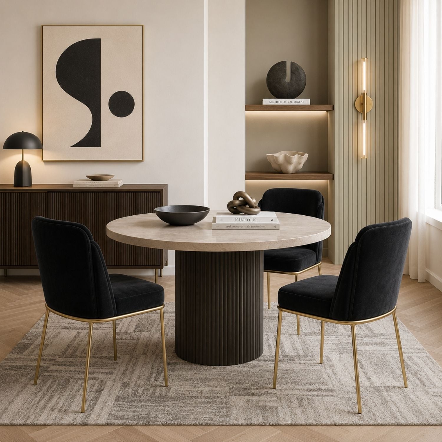Angelo Dining Chair – Black Velvet with Gold Legs