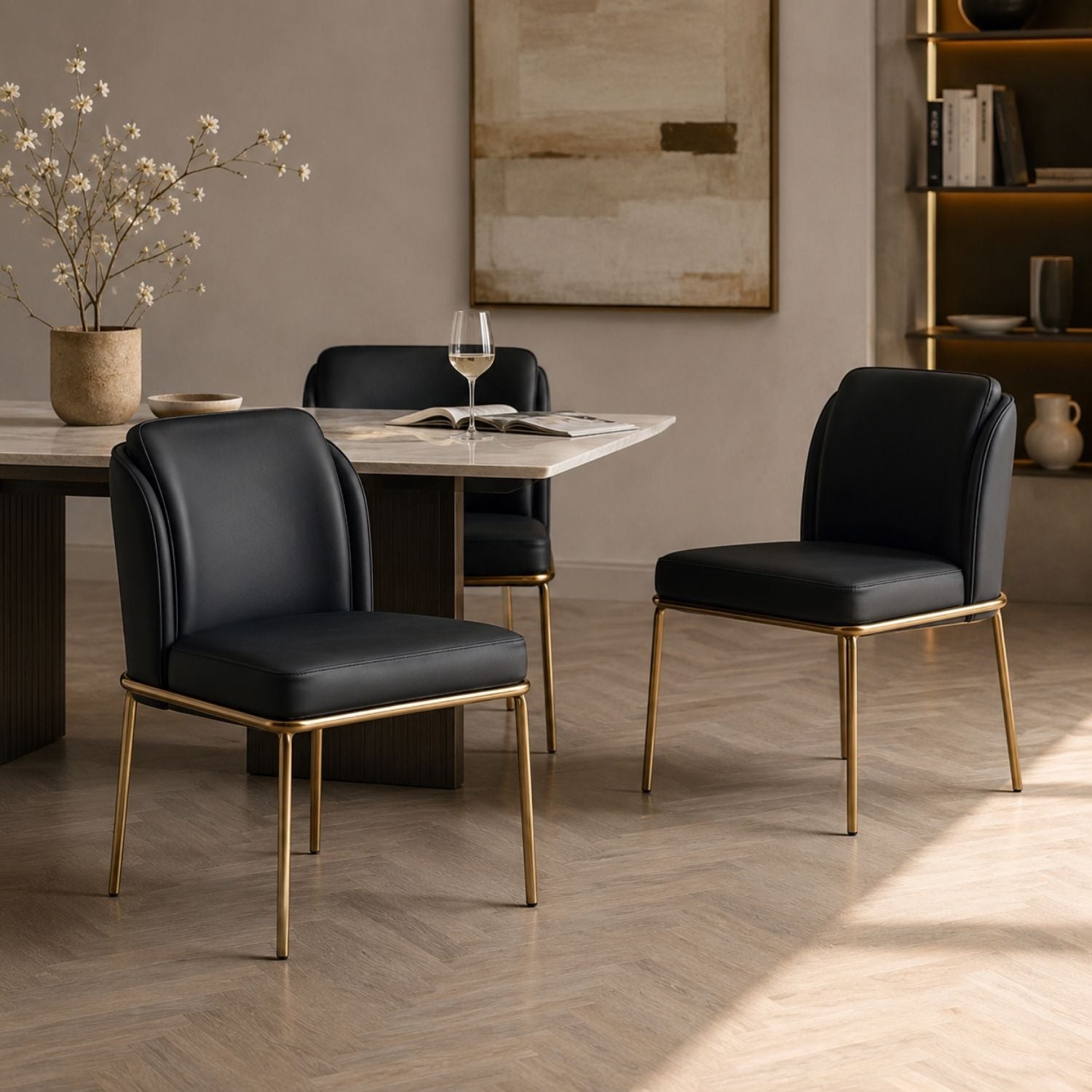 Angelo Dining Chair – Black PU with Gold Legs