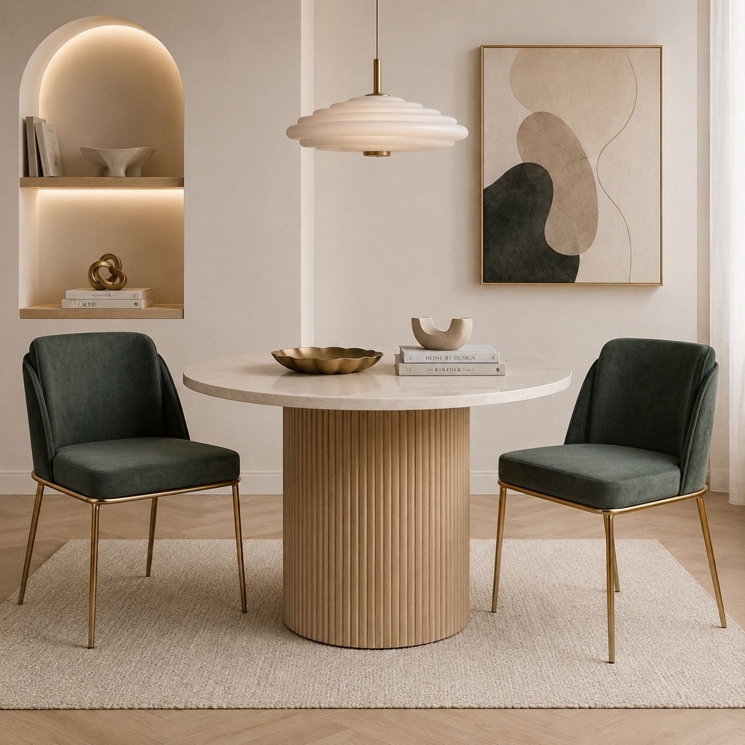 Angelo Dining Chair – Premium Green Velvet with Gold Legs