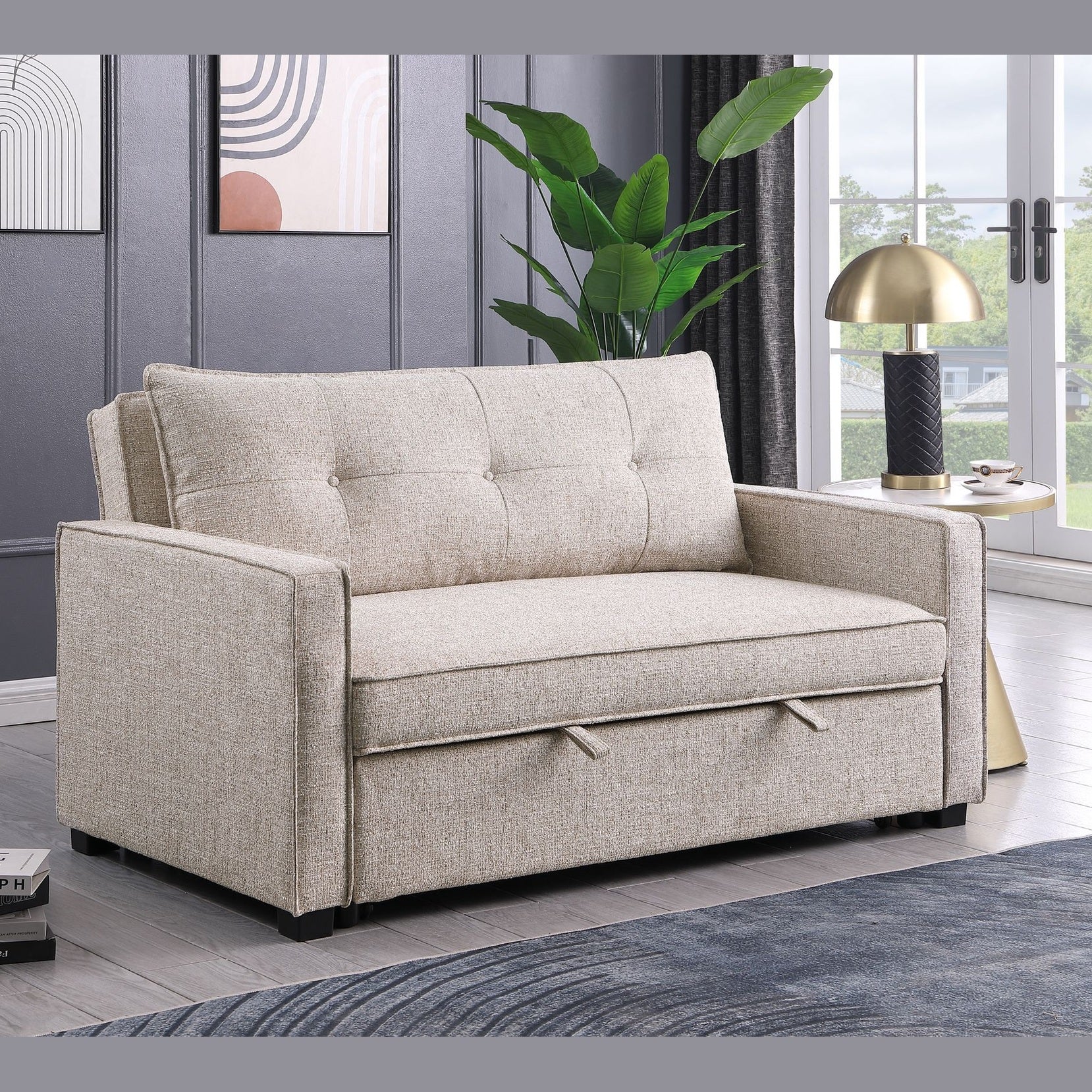 Argyle 2-Seater Performance Fabric Pull-Out Loveseat Sleeper – Oatmeal