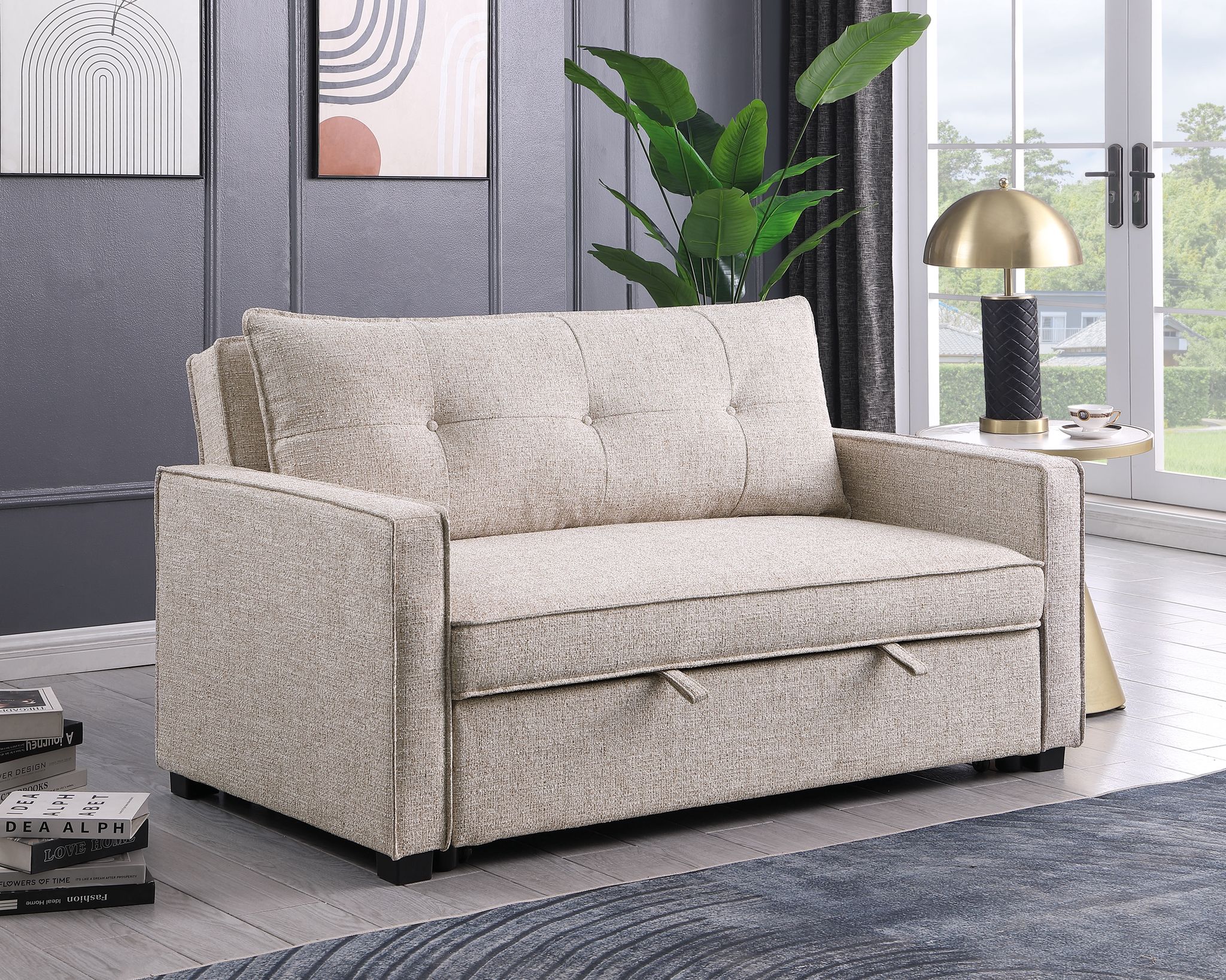 Argyle 2-Seater Performance Fabric Pull-Out Loveseat Sleeper – Oatmeal