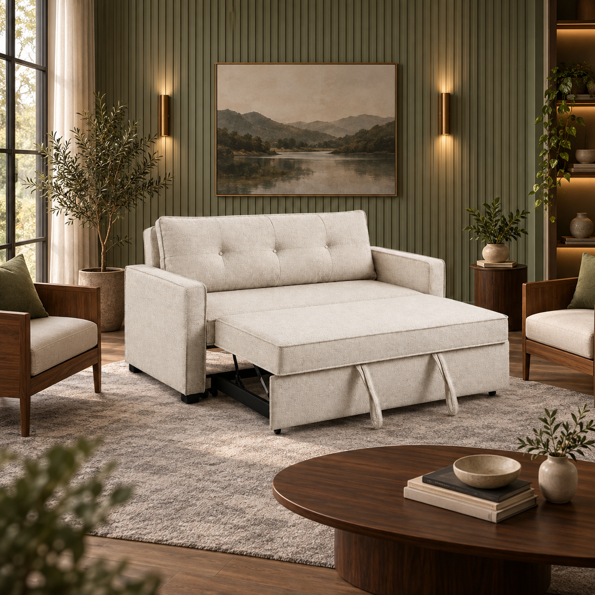 Argyle Performance Fabric Pull-Out Sofa Bed – Oatmeal