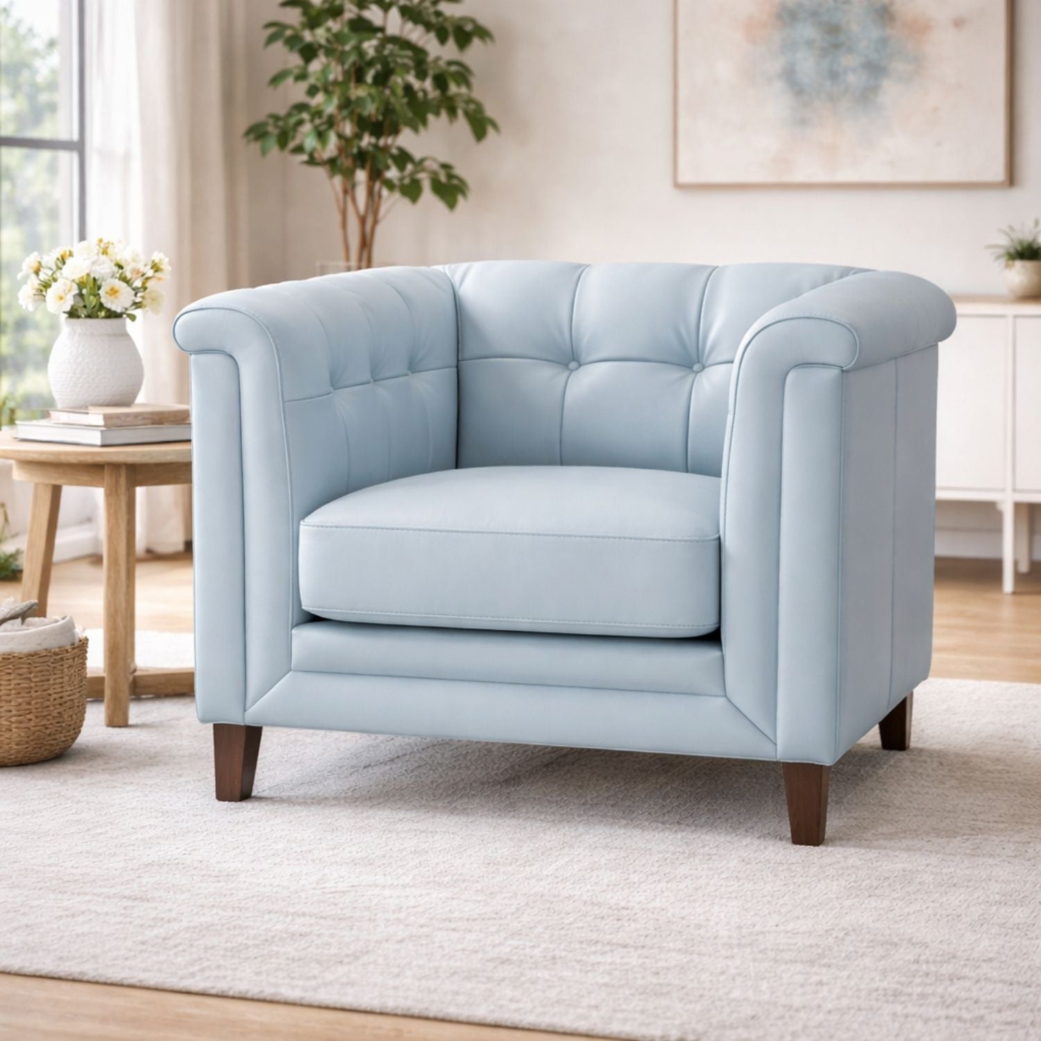 Arvon Genuine Leather Accent Chair