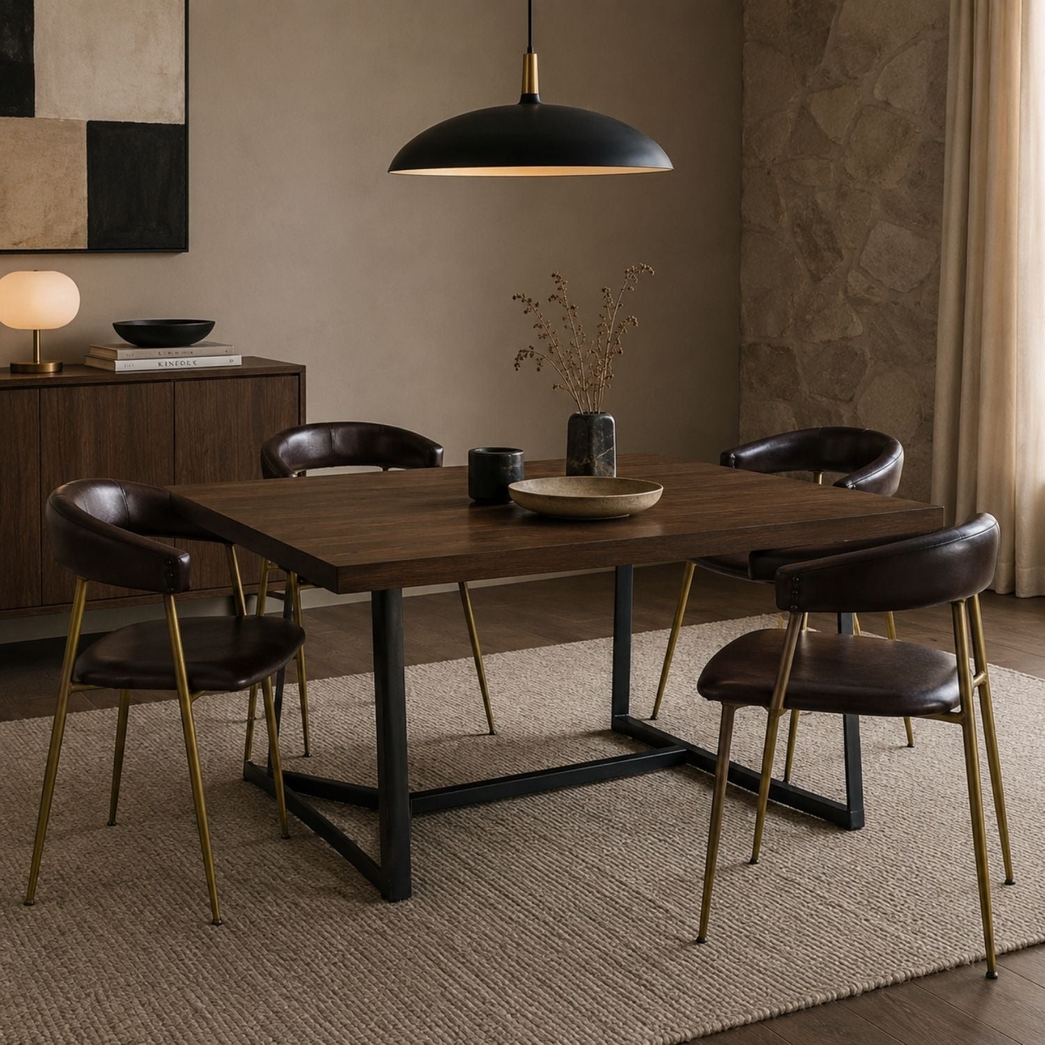 Atria Dining Chair Genuine Leather Seating - Brown