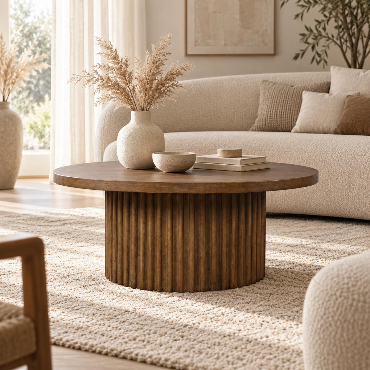 Auden 40" Round Fluted Coffee Table – Chestnut